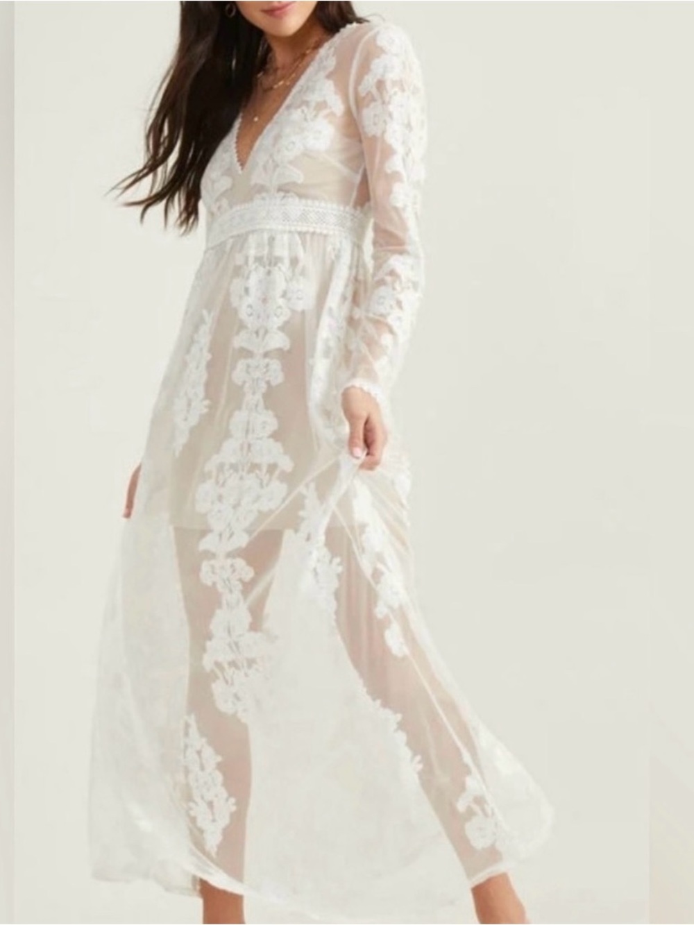 Altar'd State Ivory Lace Floral Norrie Maxi Dress